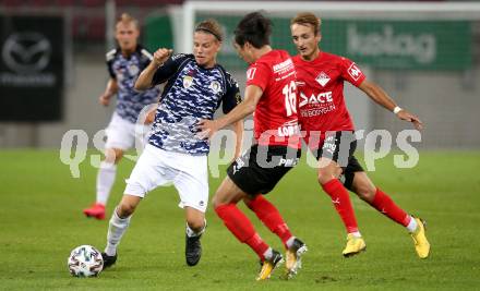 Fussball OEFB Cup. SK Austria KLagenfurt gegen Stadl-Paura. Patrick Greil,  (Klagenfurt), Minhyeok Kim (Stadl-Paura). KLagenfurt, am 28.8.2020.
Foto: Kuess
---
pressefotos, pressefotografie, kuess, qs, qspictures, sport, bild, bilder, bilddatenbank