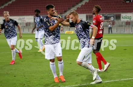 Fussball OEFB Cup. SK Austria KLagenfurt gegen Stadl-Paura. Torjubel Darijo Pecirep, Markus Rusek (Klagenfurt). KLagenfurt, am 28.8.2020.
Foto: Kuess
---
pressefotos, pressefotografie, kuess, qs, qspictures, sport, bild, bilder, bilddatenbank