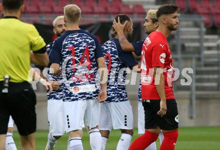 Fussball OEFB Cup. SK Austria KLagenfurt gegen Stadl-Paura. Torjubel Okan Aydin, Christopher Cvetko, Maximiliano Moreira (Klagenfurt). KLagenfurt, am 28.8.2020.
Foto: Kuess
---
pressefotos, pressefotografie, kuess, qs, qspictures, sport, bild, bilder, bilddatenbank