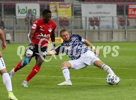 Fussball OEFB Cup. SK Austria KLagenfurt gegen Stadl-Paura. Markus Rusek,  (Klagenfurt), William Boli Bagrou  (Stadl-Paura). KLagenfurt, am 28.8.2020.
Foto: Kuess
---
pressefotos, pressefotografie, kuess, qs, qspictures, sport, bild, bilder, bilddatenbank