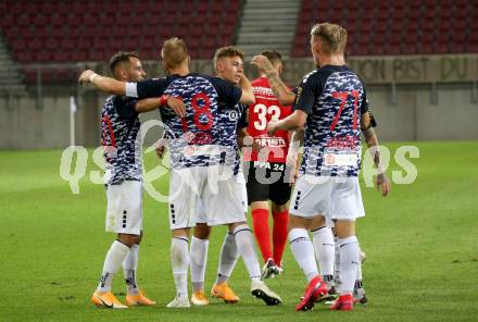 Fussball OEFB Cup. SK Austria KLagenfurt gegen Stadl-Paura. Torjubel Okan Aydin, Markus Rusek, Fabio Markelic, Benjamin Hadzic (Klagenfurt). KLagenfurt, am 28.8.2020.
Foto: Kuess
---
pressefotos, pressefotografie, kuess, qs, qspictures, sport, bild, bilder, bilddatenbank