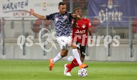 Fussball OEFB Cup. SK Austria KLagenfurt gegen Stadl-Paura. Markus Pink,  (Klagenfurt), Celestine Chukwuebuka Lazarus   (Stadl-Paura). KLagenfurt, am 28.8.2020.
Foto: Kuess
---
pressefotos, pressefotografie, kuess, qs, qspictures, sport, bild, bilder, bilddatenbank