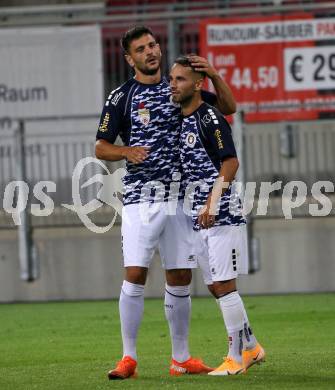 Fussball OEFB Cup. SK Austria KLagenfurt gegen Stadl-Paura. Torjubel Darijo Pecirep, Okan Aydin (Klagenfurt). KLagenfurt, am 28.8.2020.
Foto: Kuess
---
pressefotos, pressefotografie, kuess, qs, qspictures, sport, bild, bilder, bilddatenbank