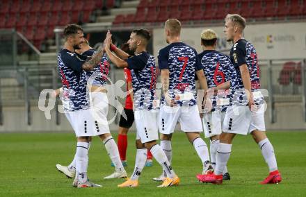 Fussball OEFB Cup. SK Austria KLagenfurt gegen Stadl-Paura. Torjubel Philipp Huetter, Okan Aydin (Klagenfurt). KLagenfurt, am 28.8.2020.
Foto: Kuess
---
pressefotos, pressefotografie, kuess, qs, qspictures, sport, bild, bilder, bilddatenbank