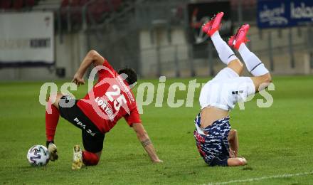 Fussball OEFB Cup. SK Austria KLagenfurt gegen Stadl-Paura. Benjamin Hadzic, (Klagenfurt), Kristian Rafajac  (Stadl-Paura). KLagenfurt, am 28.8.2020.
Foto: Kuess
---
pressefotos, pressefotografie, kuess, qs, qspictures, sport, bild, bilder, bilddatenbank