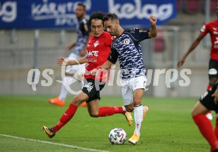 Fussball OEFB Cup. SK Austria KLagenfurt gegen Stadl-Paura. Okan Aydin, (Klagenfurt), Minhyeok Kim  (Stadl-Paura). KLagenfurt, am 28.8.2020.
Foto: Kuess
---
pressefotos, pressefotografie, kuess, qs, qspictures, sport, bild, bilder, bilddatenbank