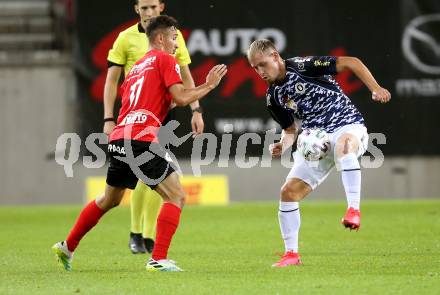 Fussball OEFB Cup. SK Austria KLagenfurt gegen Stadl-Paura. Benjamin Hadzic, (Klagenfurt), Miroslav Cirkovic  (Stadl-Paura). KLagenfurt, am 28.8.2020.
Foto: Kuess
---
pressefotos, pressefotografie, kuess, qs, qspictures, sport, bild, bilder, bilddatenbank