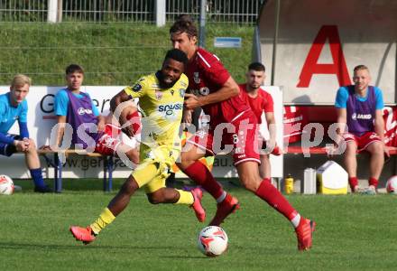 Fussball OEFB Cup. ATSV Wolfsberg gegen St. Poelten.  Moritz Guetz,  (Wolfsberg),  George Davies (St. Poelten). Wolfsberg, am 29.8.2020.
Foto: Kuess
---
pressefotos, pressefotografie, kuess, qs, qspictures, sport, bild, bilder, bilddatenbank