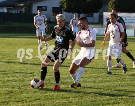 Fussball. Kaerntner Liga.  Bleiburg gegen Gmuend. Marcel Moertl (Bleiburg),  Daniel Vasiljevic (Gmuend). Bleiburg, am 5.9.2020.
Foto: Kuess
---
pressefotos, pressefotografie, kuess, qs, qspictures, sport, bild, bilder, bilddatenbank