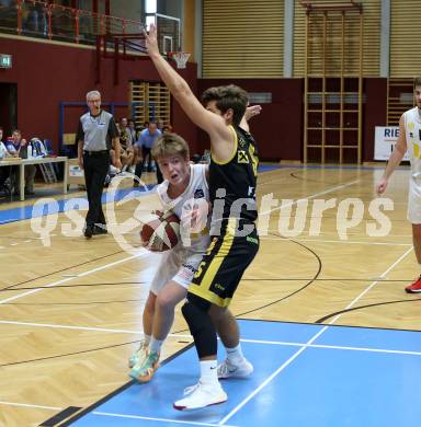 Basketball Austria Cup. Woerthersee Piraten gegen Fuerstenfeld Panthers.  Emilio Rozmann (Piraten), Christoph Villgratter (Fuerstenfeld). Klagenfurt, am 20.9.2020.
Foto: Kuess
www.qspictures.net

---
pressefotos, pressefotografie, kuess, qs, qspictures, sport, bild, bilder, bilddatenbank