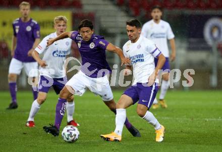 Fussball 2. Liga. SK Austria Klagenfurt gegen Young Violets Austria Wien.  Julian Von Haacke (Klagenfurt), Anouar El Moukhantir (Wien). Klagenfurt, am 25.9.2020.
Foto: Kuess
www.qspictures.net
---
pressefotos, pressefotografie, kuess, qs, qspictures, sport, bild, bilder, bilddatenbank