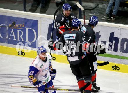 EBEL. Eishockey Bundesliga. VSV gegen HC TWK Innsbruck.  Torjubel Felix Girard, Daniel Claudio Ciampini, Adrian Saxrud Danielsen  (Innsbruck). Villach, am 27.9.2020.
Foto: Kuess
www.qspictures.net
---
pressefotos, pressefotografie, kuess, qs, qspictures, sport, bild, bilder, bilddatenbank