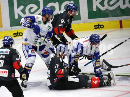 EBEL. Eishockey Bundesliga. VSV gegen HC TWK Innsbruck.  Julian Kornelli, Maximilian Kammerer,  (VSV), Adrian Saxrud Danielsen, Jan Lattner, (Innsbruck). Villach, am 27.9.2020.
Foto: Kuess
www.qspictures.net
---
pressefotos, pressefotografie, kuess, qs, qspictures, sport, bild, bilder, bilddatenbank