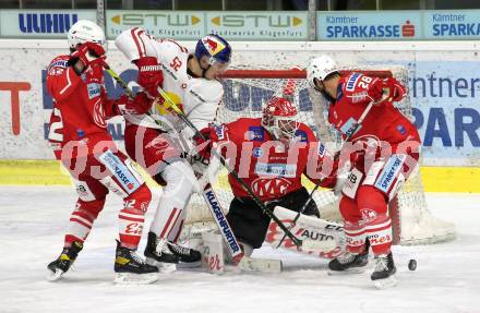 EBEL. Eishockey Bundesliga. KAC gegen	EC Red Bull Salzburg. Clemens Unterweger, Sebastian Dahm, Martin Schumnig, (KAC),  Paul Huber  (Salzburg). Klagenfurt, am 22.11.2020.
Foto: Kuess
www.qspictures.net

---
pressefotos, pressefotografie, kuess, qs, qspictures, sport, bild, bilder, bilddatenbank