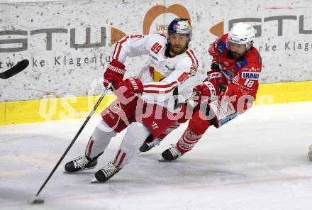 EBEL. Eishockey Bundesliga. KAC gegen	EC Red Bull Salzburg. Thomas Koch,  (KAC), Florian Baltram (Salzburg). Klagenfurt, am 22.11.2020.
Foto: Kuess
www.qspictures.net

---
pressefotos, pressefotografie, kuess, qs, qspictures, sport, bild, bilder, bilddatenbank