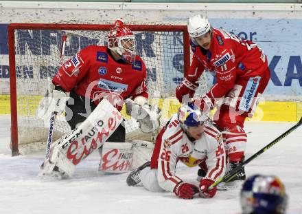 EBEL. Eishockey Bundesliga. KAC gegen	EC Red Bull Salzburg. Sebastian Dahm, Lukas Haudum, (KAC), Peter Hochkofler  (Salzburg). Klagenfurt, am 22.11.2020.
Foto: Kuess
www.qspictures.net

---
pressefotos, pressefotografie, kuess, qs, qspictures, sport, bild, bilder, bilddatenbank