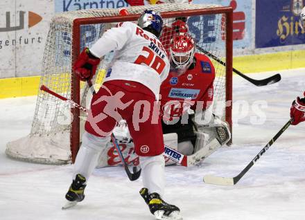 EBEL. Eishockey Bundesliga. KAC gegen	EC Red Bull Salzburg. Sebastian Dahm,  (KAC), Jack Skille (Salzburg). Klagenfurt, am 22.11.2020.
Foto: Kuess
www.qspictures.net

---
pressefotos, pressefotografie, kuess, qs, qspictures, sport, bild, bilder, bilddatenbank