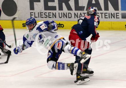 EBEL. Eishockey Bundesliga. VSV gegen EC Red Bull Salzburg.  Jerry Pollastrone,  (VSV), Florian Baltram (Salzburg). Villach, am 25.11.2020.
Foto: Kuess
www.qspictures.net
---
pressefotos, pressefotografie, kuess, qs, qspictures, sport, bild, bilder, bilddatenbank