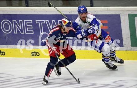 EBEL. Eishockey Bundesliga. VSV gegen EC Red Bull Salzburg.  Julian Kornelli,  (VSV), Aljaz Predan (Salzburg). Villach, am 25.11.2020.
Foto: Kuess
www.qspictures.net
---
pressefotos, pressefotografie, kuess, qs, qspictures, sport, bild, bilder, bilddatenbank