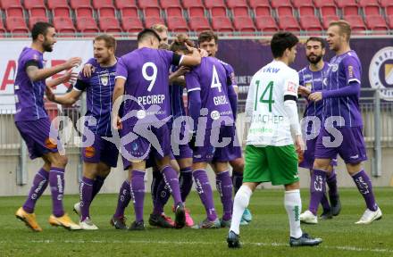 Fussball 2. Liga. SK Austria Klagenfurt gegen  SC Austria Lustenau.  Torjubel Markus Pink, Markus Rusek, Darijo Pecirep, Patrick Greil, Florian Jaritz (Klagenfurt). Klagenfurt, am 29.11.2020.
Foto: Kuess
www.qspictures.net
---
pressefotos, pressefotografie, kuess, qs, qspictures, sport, bild, bilder, bilddatenbank