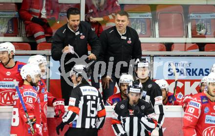 EBEL. Eishockey Bundesliga. KAC gegen	spusu Vienna Capitals.  Co-Trainer David Joseph Fischer, Trainer Andrej Hocevar (KAC). Klagenfurt, am 29.11.2020.
Foto: Kuess
www.qspictures.net

---
pressefotos, pressefotografie, kuess, qs, qspictures, sport, bild, bilder, bilddatenbank