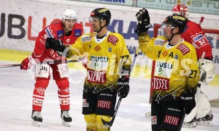 EBEL. Eishockey Bundesliga. KAC gegen	spusu Vienna Capitals. Torjubel Colin Campbell, Ty Loney  (Vienna). Klagenfurt, am 29.11.2020.
Foto: Kuess
www.qspictures.net

---
pressefotos, pressefotografie, kuess, qs, qspictures, sport, bild, bilder, bilddatenbank