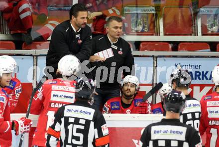 EBEL. Eishockey Bundesliga. KAC gegen	spusu Vienna Capitals.  Co-Trainer David Joseph Fischer, Trainer Andrej Hocevar (KAC). Klagenfurt, am 29.11.2020.
Foto: Kuess
www.qspictures.net

---
pressefotos, pressefotografie, kuess, qs, qspictures, sport, bild, bilder, bilddatenbank