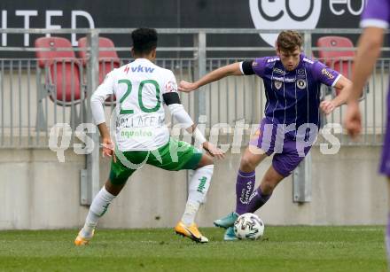 Fussball 2. Liga. SK Austria Klagenfurt gegen  SC Austria Lustenau.  Herbert Paul (Klagenfurt), Wallace Menezes dos Santos (Lustenau). Klagenfurt, am 29.11.2020.
Foto: Kuess
www.qspictures.net
---
pressefotos, pressefotografie, kuess, qs, qspictures, sport, bild, bilder, bilddatenbank