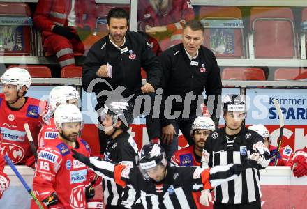 EBEL. Eishockey Bundesliga. KAC gegen	spusu Vienna Capitals.  Co-Trainer David Joseph Fischer, Trainer Andrej Hocevar (KAC). Klagenfurt, am 29.11.2020.
Foto: Kuess
www.qspictures.net

---
pressefotos, pressefotografie, kuess, qs, qspictures, sport, bild, bilder, bilddatenbank