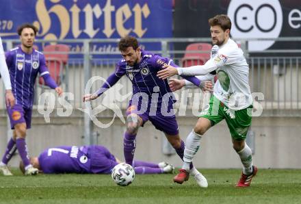 Fussball 2. Liga. SK Austria Klagenfurt gegen  SC Austria Lustenau.  Philipp Huetter (Klagenfurt), Christoph Freitag  (Lustenau). Klagenfurt, am 29.11.2020.
Foto: Kuess
www.qspictures.net
---
pressefotos, pressefotografie, kuess, qs, qspictures, sport, bild, bilder, bilddatenbank