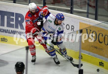 EBEL. Eishockey Bundesliga. VSV gegen KAC.  Michael Raffl, (VSV), Blaz Gregorc  (KAC). Villach, am 1.12.2020.
Foto: Kuess
www.qspictures.net
---
pressefotos, pressefotografie, kuess, qs, qspictures, sport, bild, bilder, bilddatenbank