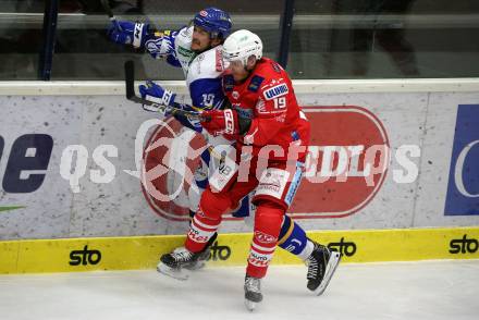 EBEL. Eishockey Bundesliga. VSV gegen KAC.  Stefan Bacher,  (VSV),  Stefan Geier (KAC). Villach, am 1.12.2020.
Foto: Kuess
www.qspictures.net
---
pressefotos, pressefotografie, kuess, qs, qspictures, sport, bild, bilder, bilddatenbank