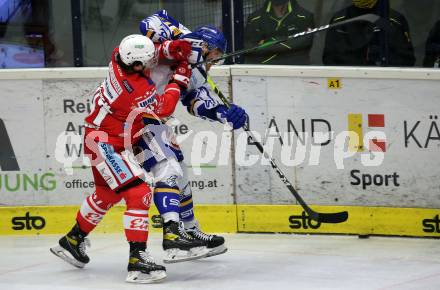 EBEL. Eishockey Bundesliga. VSV gegen KAC.  Julian Kornelli, (VSV), Marcel Witting  (KAC). Villach, am 1.12.2020.
Foto: Kuess
www.qspictures.net
---
pressefotos, pressefotografie, kuess, qs, qspictures, sport, bild, bilder, bilddatenbank