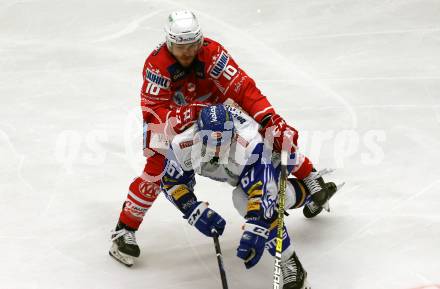 EBEL. Eishockey Bundesliga. VSV gegen KAC. Jordan Caron,  (VSV), Thomas Vallant  (KAC). Villach, am 1.12.2020.
Foto: Kuess
www.qspictures.net
---
pressefotos, pressefotografie, kuess, qs, qspictures, sport, bild, bilder, bilddatenbank