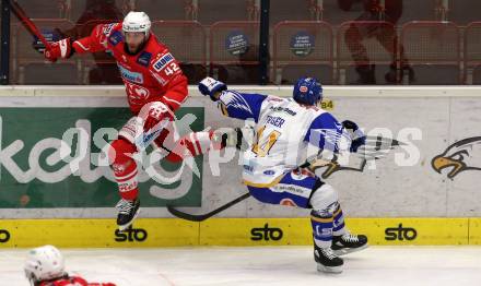 EBEL. Eishockey Bundesliga. VSV gegen KAC. Jamie Fraser,   (VSV), Rok Ticar (KAC). Villach, am 1.12.2020.
Foto: Kuess
www.qspictures.net
---
pressefotos, pressefotografie, kuess, qs, qspictures, sport, bild, bilder, bilddatenbank