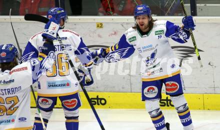 EBEL. Eishockey Bundesliga. VSV gegen KAC.  Torjubel Christof Wappis, Jerry Pollastrone (VSV). Villach, am 1.12.2020.
Foto: Kuess
www.qspictures.net
---
pressefotos, pressefotografie, kuess, qs, qspictures, sport, bild, bilder, bilddatenbank