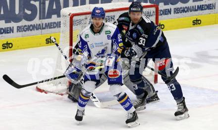 EBEL. Eishockey Bundesliga. VSV gegen Hydro Fehervar AV 19.  PhilippKreuzer, (VSV), Paul Geiger  (Alba Volan). Villach, am 10.12.2020.
Foto: Kuess
www.qspictures.net
---
pressefotos, pressefotografie, kuess, qs, qspictures, sport, bild, bilder, bilddatenbank