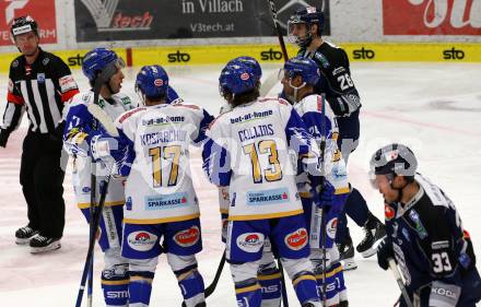 EBEL. Eishockey Bundesliga. VSV gegen Hydro Fehervar AV 19.  Torjubel Jordan Caron, Matt Mangene, Chris Collins, Sahir Gill, Scott Kosmachuk,  (VSV). Villach, am 10.12.2020.
Foto: Kuess
www.qspictures.net
---
pressefotos, pressefotografie, kuess, qs, qspictures, sport, bild, bilder, bilddatenbank