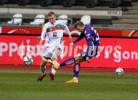 Fussball. Bundesliga. RZ Pellets WAC gegen FK Austria Wien. Sven Sprangler (WAC),    Georg Teigl (Wien). Wolfsberg, am 13.12.2020.
Foto: Kuess
www.qspictures.net

---
pressefotos, pressefotografie, kuess, qs, qspictures, sport, bild, bilder, bilddatenbank