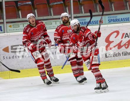 EBEL. Eishockey Bundesliga. KAC gegen	spusu Bratislava Capitals. Torjubel Petersen Nicholas Eric, Koch Thomas, Ticar Rok (KAC). Klagenfurt, am 13.12.2020.
Foto: Kuess
www.qspictures.net

---
pressefotos, pressefotografie, kuess, qs, qspictures, sport, bild, bilder, bilddatenbank