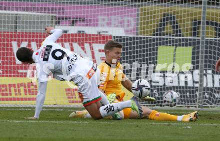 Fussball. Bundesliga. RZ Pellets WAC gegen FK Austria Wien. Dejan Joveljic, (WAC),  Patrick Pentz  (Wien). Wolfsberg, am 13.12.2020.
Foto: Kuess
www.qspictures.net

---
pressefotos, pressefotografie, kuess, qs, qspictures, sport, bild, bilder, bilddatenbank