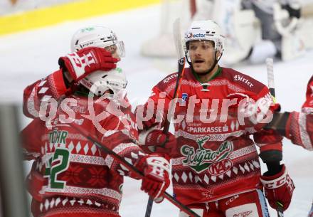 EBEL. Eishockey Bundesliga. KAC gegen	spusu Bratislava Capitals. Torjubel Ticar Rok, Petersen Nicholas Eric, Geier Stefan (KAC). Klagenfurt, am 13.12.2020.
Foto: Kuess
www.qspictures.net

---
pressefotos, pressefotografie, kuess, qs, qspictures, sport, bild, bilder, bilddatenbank