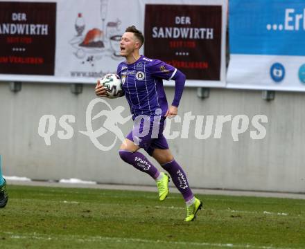 Fussball 2. Liga. SK Austria Klagenfurt gegen  FC Liefering.  Torjubel Fabian Miesenboeck (Klagenfurt), (Liefering). Klagenfurt, am 13.12.2020.
Foto: Kuess
www.qspictures.net
---
pressefotos, pressefotografie, kuess, qs, qspictures, sport, bild, bilder, bilddatenbank