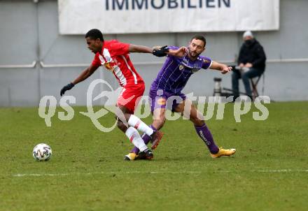 Fussball 2. Liga. SK Austria Klagenfurt gegen  FC Liefering. Markus Pink (Klagenfurt), Wallison Nunes Silva (Liefering). Klagenfurt, am 13.12.2020.
Foto: Kuess
www.qspictures.net
---
pressefotos, pressefotografie, kuess, qs, qspictures, sport, bild, bilder, bilddatenbank