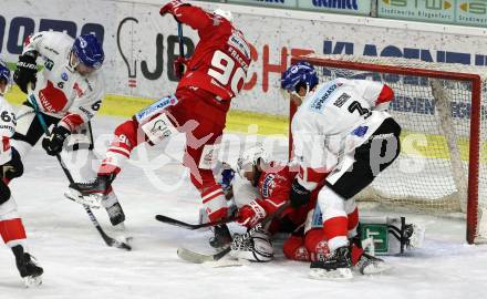 EBEL. Eishockey Bundesliga. KAC gegen	HC TIWAG Innsbruck. Matthew Fraser, Rok Ticar,  (KAC), Kevin Tansey, Thomas Edward McCollum, Jonathan Racine-Clarke (Innsbruck). Klagenfurt, am 20.12.2020.
Foto: Kuess
www.qspictures.net

---
pressefotos, pressefotografie, kuess, qs, qspictures, sport, bild, bilder, bilddatenbank