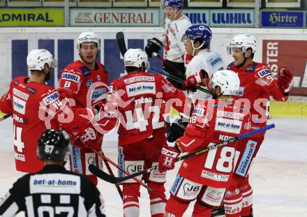 EBEL. Eishockey Bundesliga. KAC gegen	HC TIWAG Innsbruck. Torjubel Paul Postma, Nicholas Eric Petersen, Thomas Koch, Matthew Fraser,  Rok Ticar (KAC). Klagenfurt, am 20.12.2020.
Foto: Kuess
www.qspictures.net

---
pressefotos, pressefotografie, kuess, qs, qspictures, sport, bild, bilder, bilddatenbank