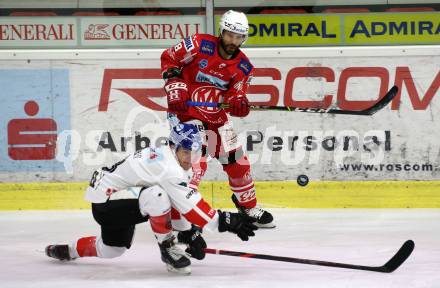 EBEL. Eishockey Bundesliga. KAC gegen	HC TIWAG Innsbruck.  Thomas Koch, (KAC), Clemens Paulweber  (Innsbruck). Klagenfurt, am 20.12.2020.
Foto: Kuess
www.qspictures.net

---
pressefotos, pressefotografie, kuess, qs, qspictures, sport, bild, bilder, bilddatenbank