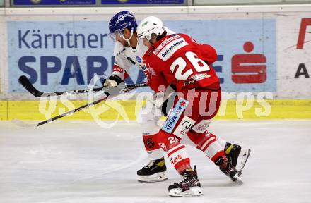 EBEL. Eishockey Bundesliga. KAC gegen	HC TIWAG Innsbruck.  Valentin Hammerle,  (KAC), Carl Mathias Porseland (Innsbruck). Klagenfurt, am 20.12.2020.
Foto: Kuess
www.qspictures.net

---
pressefotos, pressefotografie, kuess, qs, qspictures, sport, bild, bilder, bilddatenbank