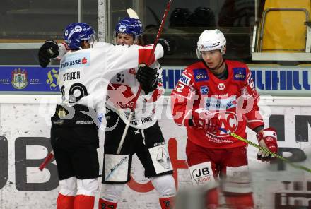 EBEL. Eishockey Bundesliga. KAC gegen	HC TIWAG Innsbruck. Torjubel  Maxwell Nicholas Gerlach, Christof Kromp  (Innsbruck). Klagenfurt, am 20.12.2020.
Foto: Kuess
www.qspictures.net

---
pressefotos, pressefotografie, kuess, qs, qspictures, sport, bild, bilder, bilddatenbank