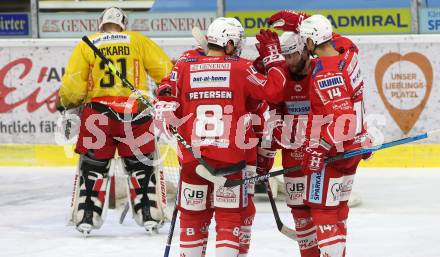 EBEL. Eishockey Bundesliga. KAC gegen	spusu Vienna Capitals. Torjubel Manuel Ganahl, Paul Postma, Rok Ticar, Nicholas Erik Petersen (KAC). Klagenfurt, am 22.12.2020.
Foto: Kuess
www.qspictures.net

---
pressefotos, pressefotografie, kuess, qs, qspictures, sport, bild, bilder, bilddatenbank